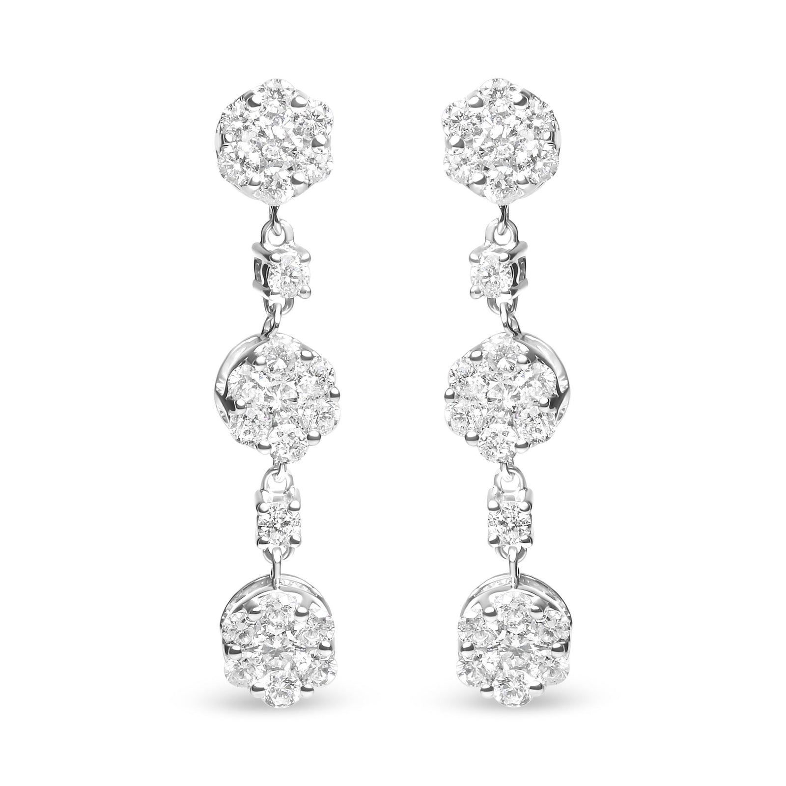 14K White Gold 2.00 Cttw Diamond Composite Cluster Floral Drop Earrings (I-J Color, I1-I2 Clarity) - LinkagejewelrydesignLinkagejewelrydesign