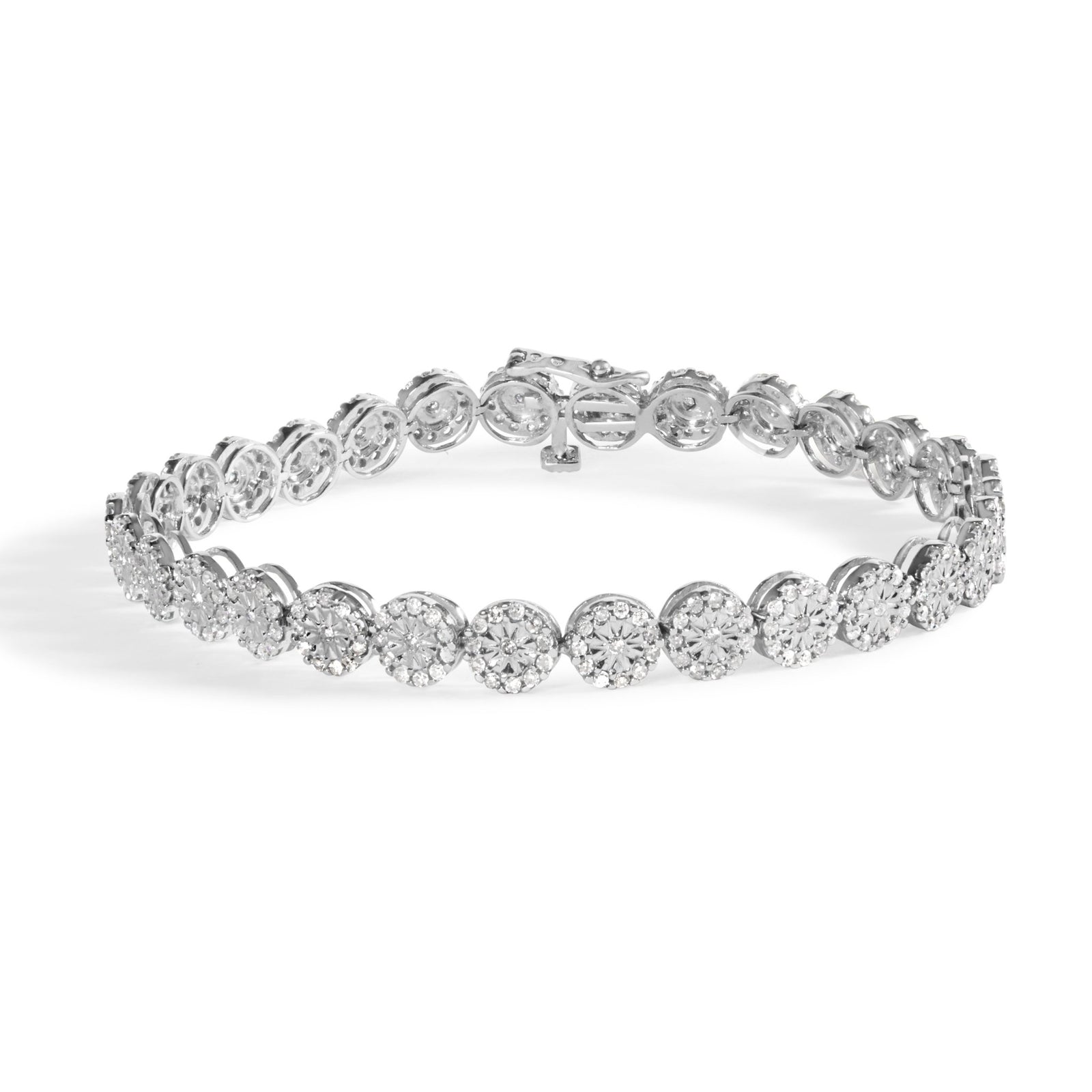 14K White Gold 2.00 Cttw Diamond Halo Link Tennis Bracelet (H-I Color, I1-I2 Clarity) - 7" Inches - LinkagejewelrydesignLinkagejewelrydesign