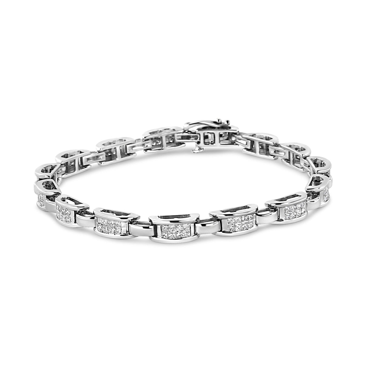 14K White Gold 2.00 Cttw Invisble-Set Princess Diamond Link Bracelet (I1-I2 Clarity, I-J Color) - 7.25&quot; - LinkagejewelrydesignLinkagejewelrydesign