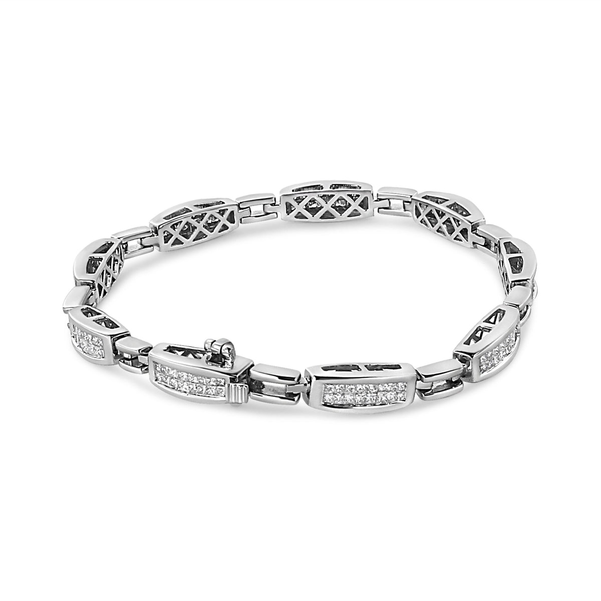 14K White Gold 2.00 Cttw Invisble-Set Princess Diamond Link Bracelet (I1-I2 Clarity, I-J Color) - 7.25&quot; - LinkagejewelrydesignLinkagejewelrydesign