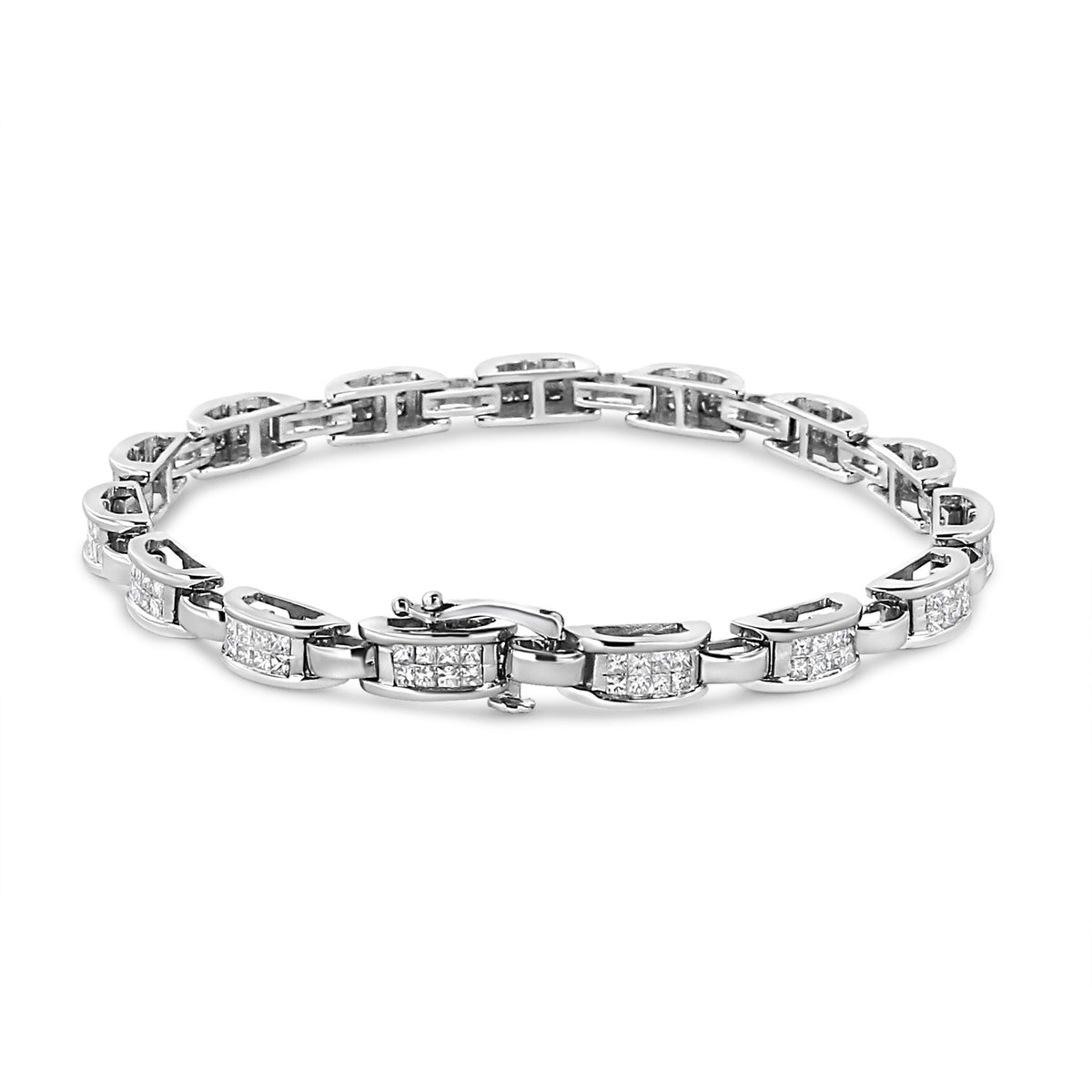 14K White Gold 2.00 Cttw Invisble-Set Princess Diamond Link Bracelet (I1-I2 Clarity, I-J Color) - 7.25&quot; - LinkagejewelrydesignLinkagejewelrydesign