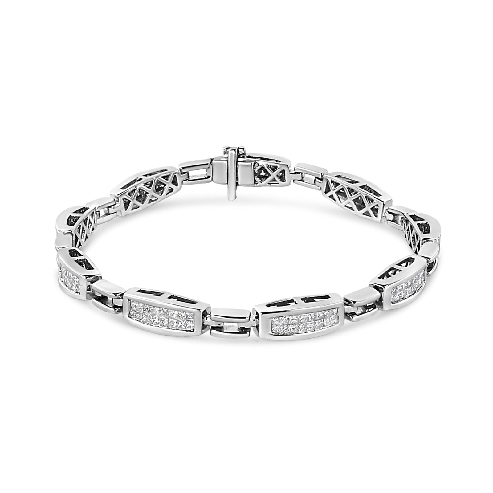 14K White Gold 2.00 Cttw Invisble-Set Princess Diamond Link Bracelet (I1-I2 Clarity, I-J Color) - 7.25" - LinkagejewelrydesignLinkagejewelrydesign