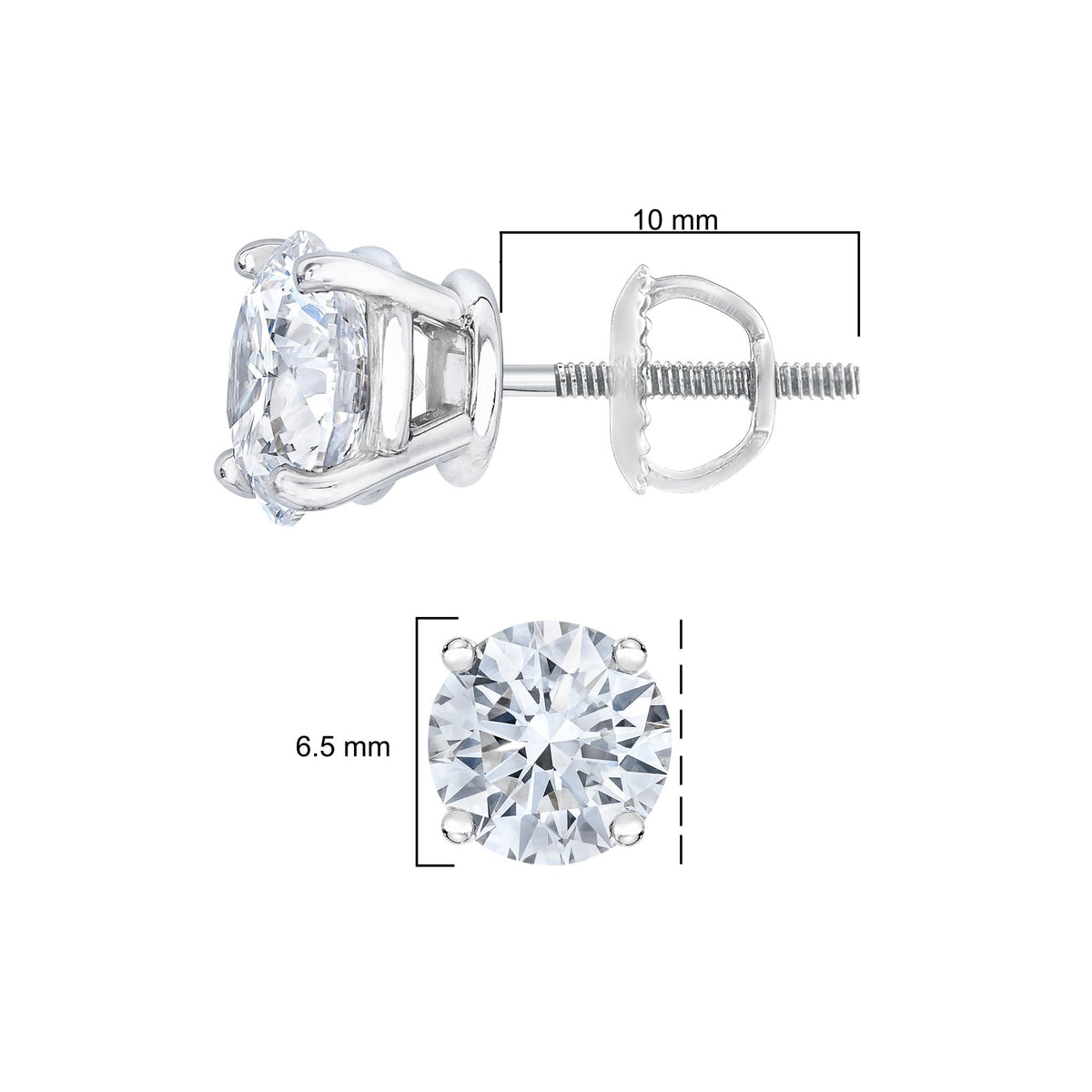 14K White Gold 2.00 Cttw Lab Grown Round Brilliant-Cut Diamond Classic 4-Prong Stud Earrings with Screw Backs (F-G color, VVS2-VS1 Clarity) - LinkagejewelrydesignLinkagejewelrydesign