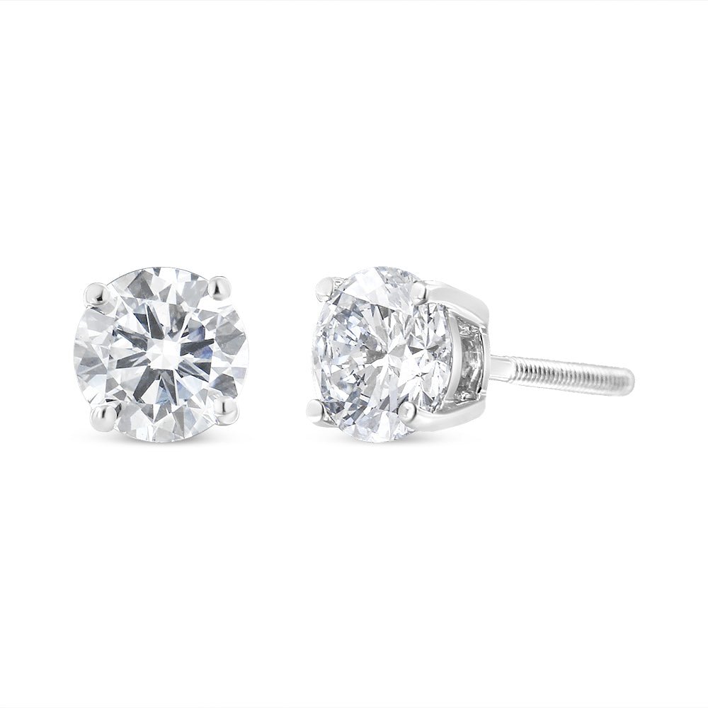14K White Gold 2.00 Cttw Lab Grown Round Brilliant-Cut Diamond Classic 4-Prong Stud Earrings with Screw Backs (F-G color, VVS2-VS1 Clarity) - LinkagejewelrydesignLinkagejewelrydesign