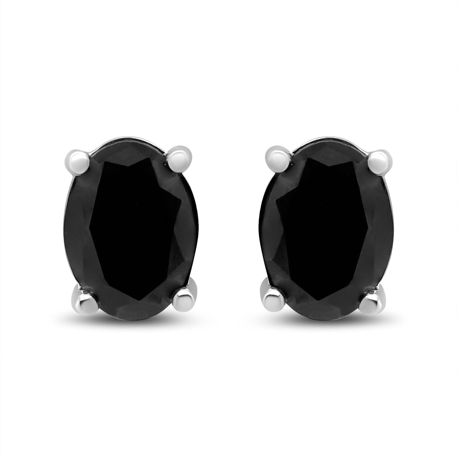 14K White Gold 2.00 Cttw Oval Cut Black Diamond 4 Prong Stud Earrings with Screw Backs (Fancy Color-Enhanced, I2-I3 Clarity) - LinkagejewelrydesignLinkagejewelrydesign
