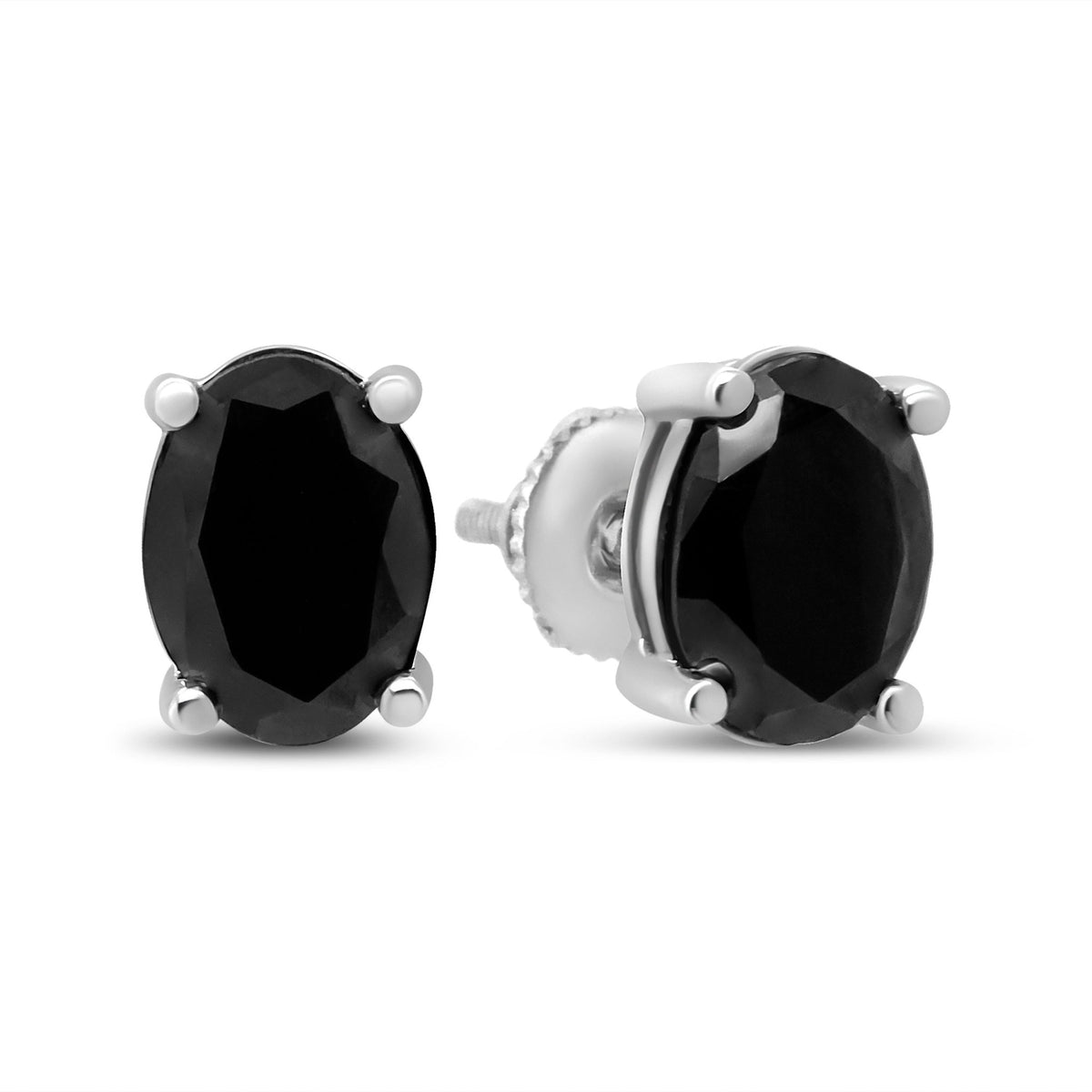 14K White Gold 2.00 Cttw Oval Cut Black Diamond 4 Prong Stud Earrings with Screw Backs (Fancy Color-Enhanced, I2-I3 Clarity) - LinkagejewelrydesignLinkagejewelrydesign