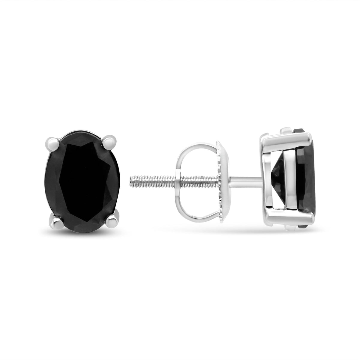 14K White Gold 2.00 Cttw Oval Cut Black Diamond 4 Prong Stud Earrings with Screw Backs (Fancy Color-Enhanced, I2-I3 Clarity) - LinkagejewelrydesignLinkagejewelrydesign