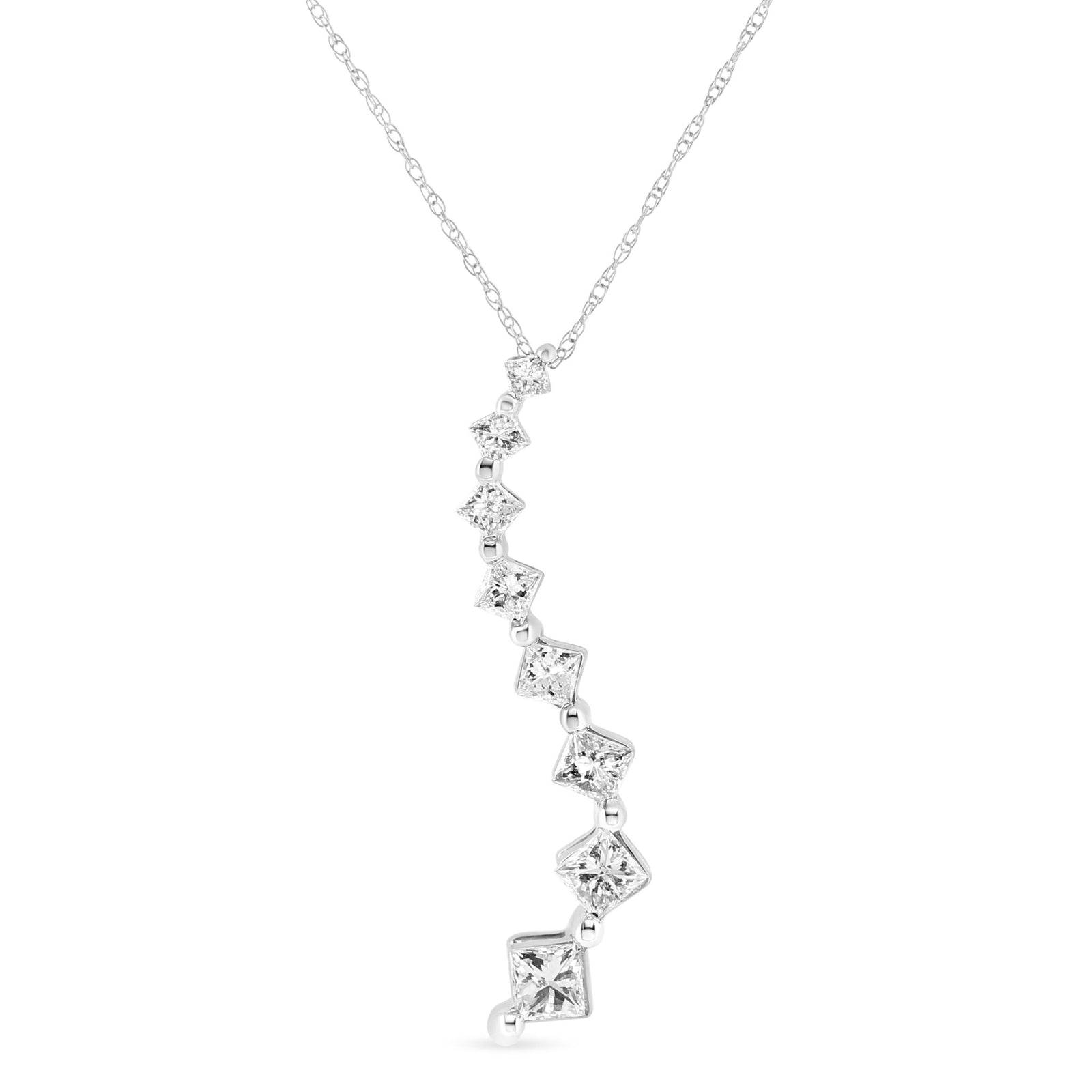 14K White Gold 2.00 Cttw Princess-cut and Baguette-Cut Diamond Journey 18" Pendant Necklace (H-I Color, SI2-I1 Clarity) - LinkagejewelrydesignLinkagejewelrydesign