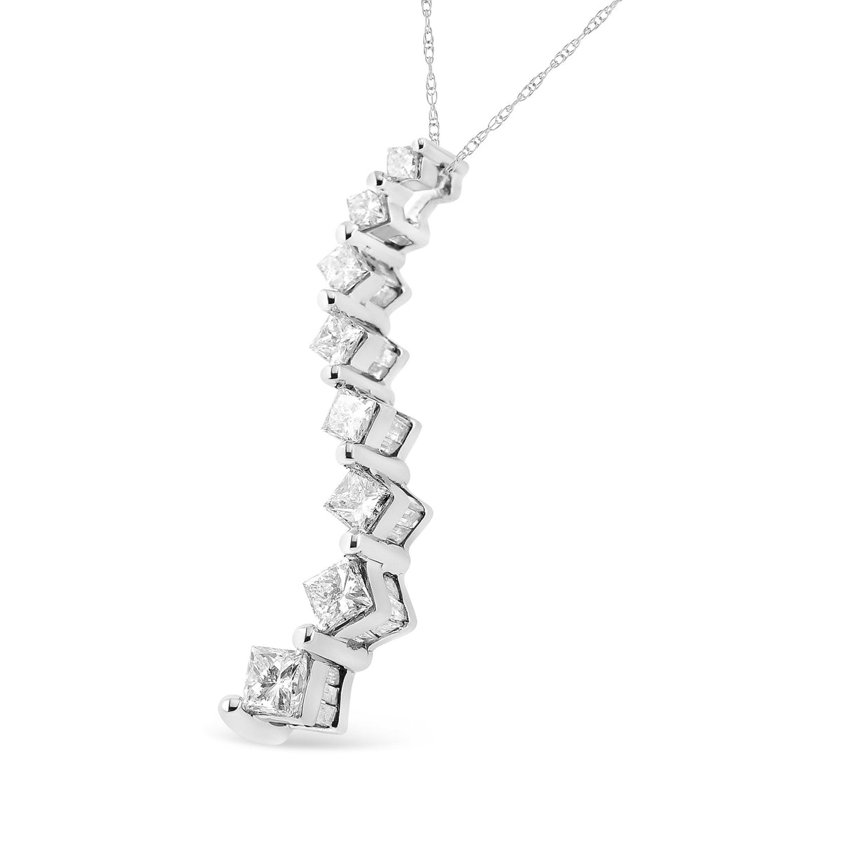 14K White Gold 2.00 Cttw Princess-cut and Baguette-Cut Diamond Journey 18&quot; Pendant Necklace (H-I Color, SI2-I1 Clarity) - LinkagejewelrydesignLinkagejewelrydesign