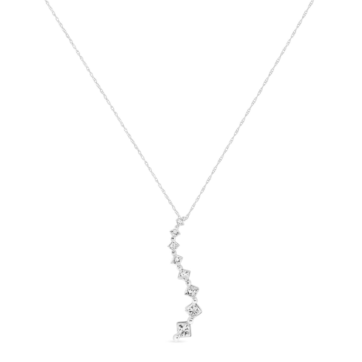 14K White Gold 2.00 Cttw Princess-cut and Baguette-Cut Diamond Journey 18&quot; Pendant Necklace (H-I Color, SI2-I1 Clarity) - LinkagejewelrydesignLinkagejewelrydesign