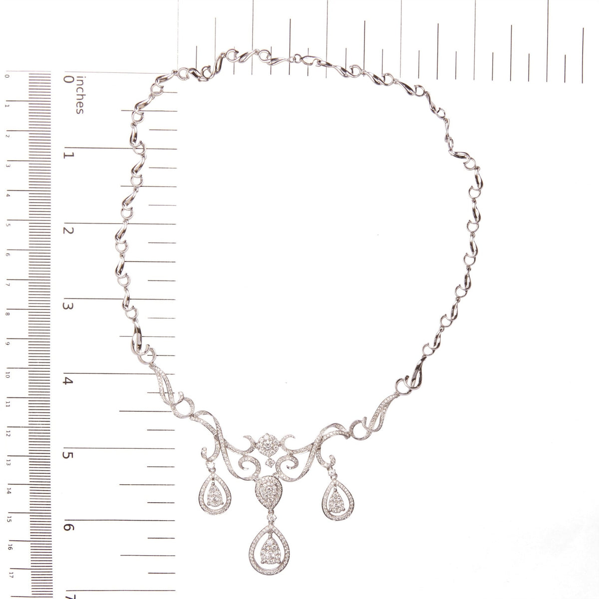 14K White Gold 3 1/2 Cttw Diamond Statement Drop and Dangle Necklace (G-H Colors, SI1-SI2 Clarity) - LinkagejewelrydesignLinkagejewelrydesign