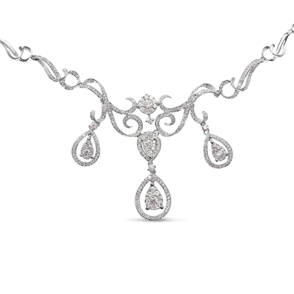 14K White Gold 3 1/2 Cttw Diamond Statement Drop and Dangle Necklace (G-H Colors, SI1-SI2 Clarity) - LinkagejewelrydesignLinkagejewelrydesign