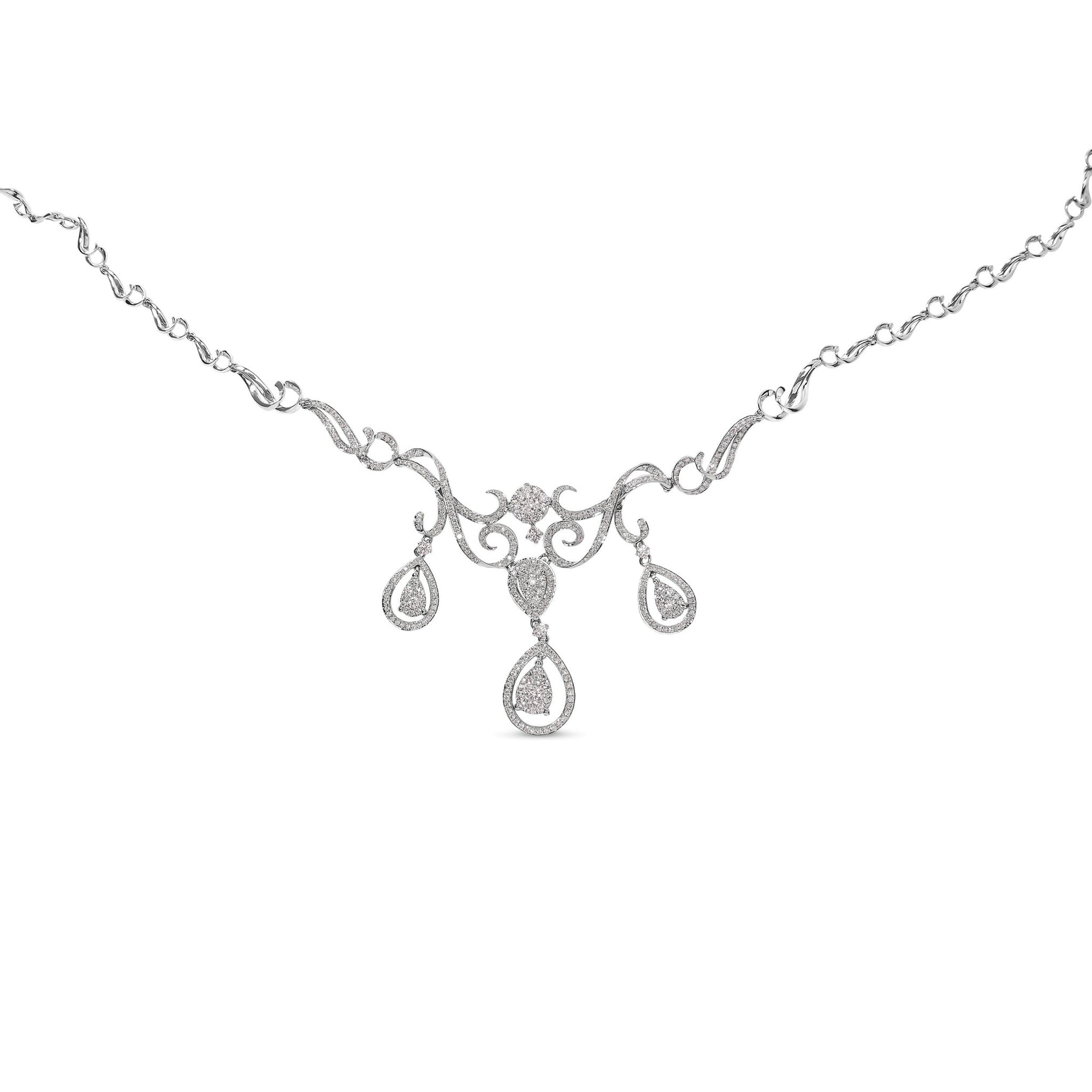 14K White Gold 3 1/2 Cttw Diamond Statement Drop and Dangle Necklace (G-H Colors, SI1-SI2 Clarity) - LinkagejewelrydesignLinkagejewelrydesign