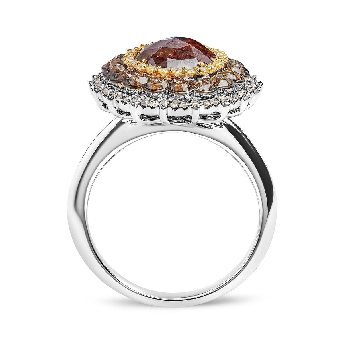 14K White Gold 3 1/2 Cttw Fancy Rose Cut Oval Diamond Triple Halo Cocktail Ring (Fancy Color, I2-I3 Clarity) - Size 7 - LinkagejewelrydesignLinkagejewelrydesign