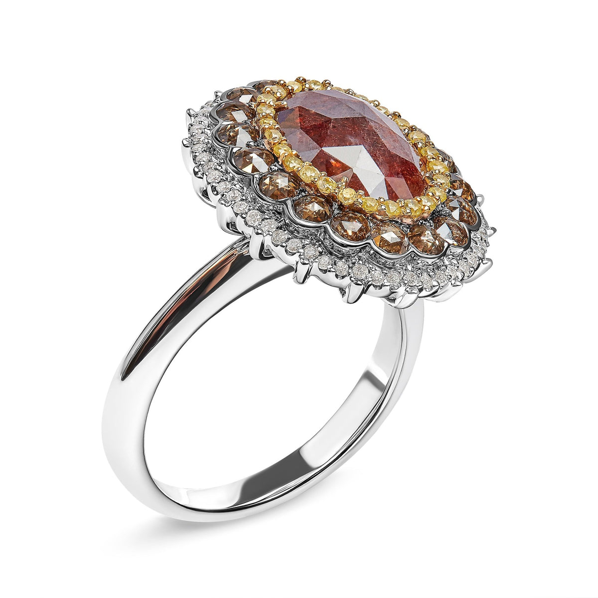 14K White Gold 3 1/2 Cttw Fancy Rose Cut Oval Diamond Triple Halo Cocktail Ring (Fancy Color, I2-I3 Clarity) - Size 7 - LinkagejewelrydesignLinkagejewelrydesign