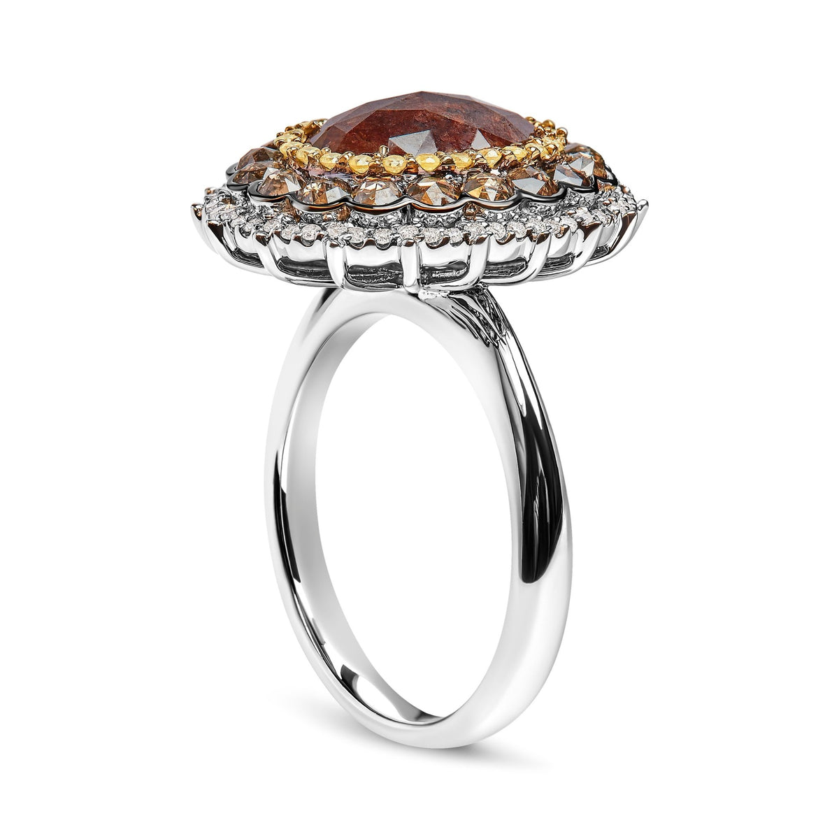 14K White Gold 3 1/2 Cttw Fancy Rose Cut Oval Diamond Triple Halo Cocktail Ring (Fancy Color, I2-I3 Clarity) - Size 7 - LinkagejewelrydesignLinkagejewelrydesign