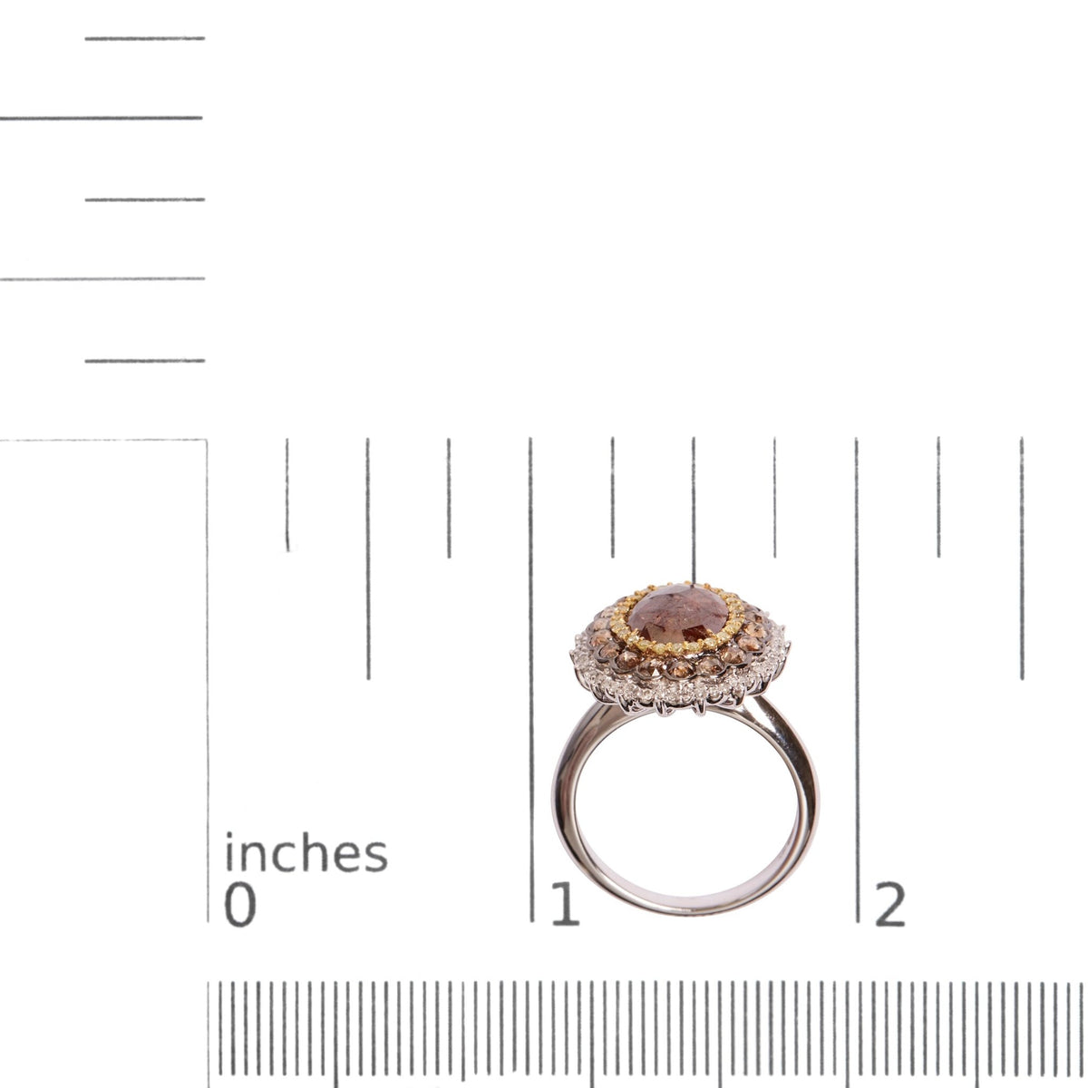 14K White Gold 3 1/2 Cttw Fancy Rose Cut Oval Diamond Triple Halo Cocktail Ring (Fancy Color, I2-I3 Clarity) - Size 7 - LinkagejewelrydesignLinkagejewelrydesign