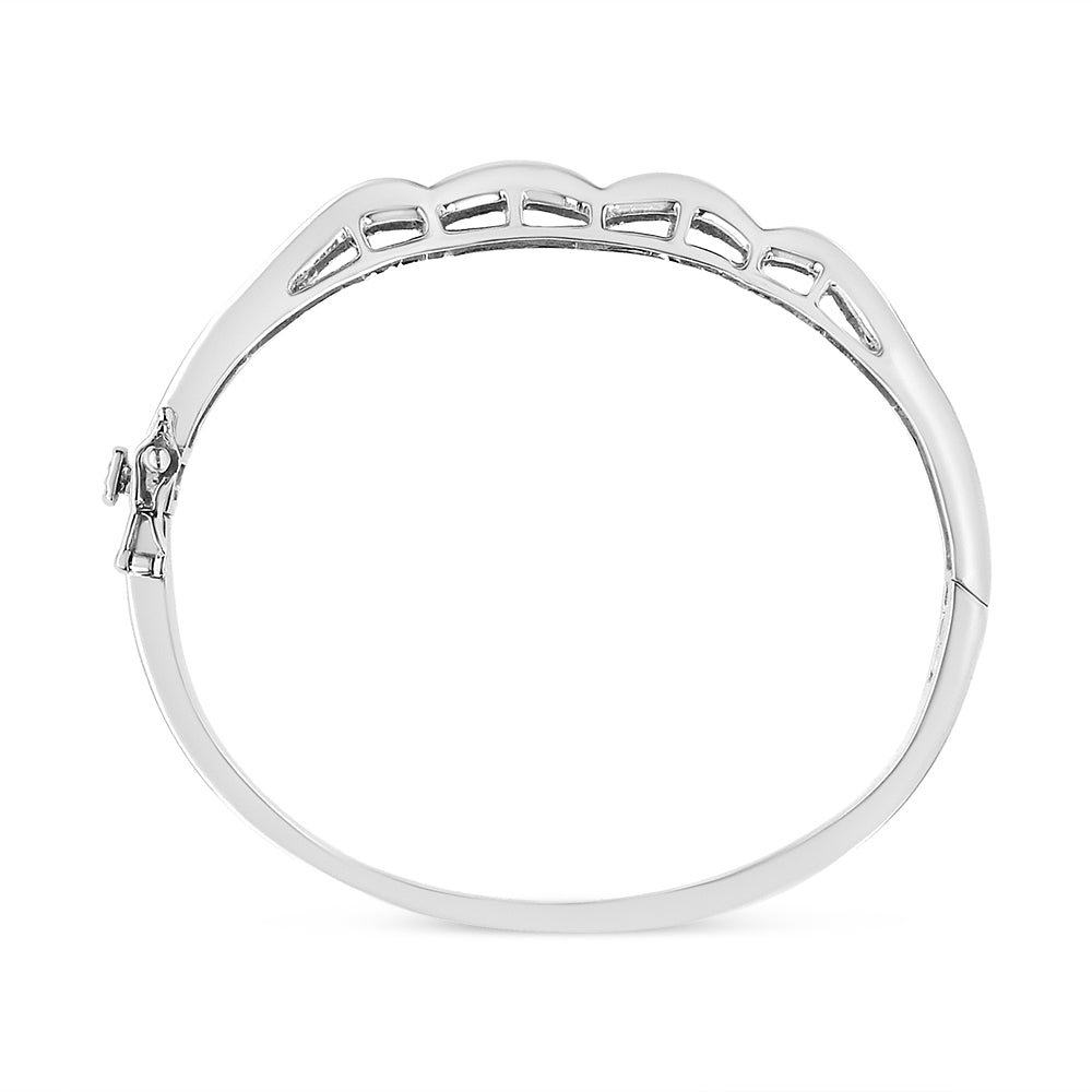 14K White Gold 3 1/3 Cttw Invisible Set Princess-Cut Diamond Wave Bangle Bracelet (H-I Color, SI1-SI2 Clarity) - Size 7" - LinkagejewelrydesignLinkagejewelrydesign