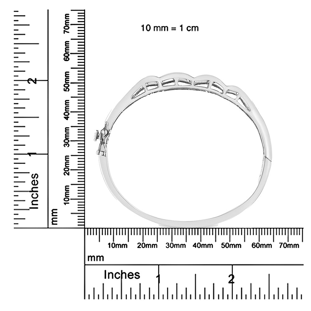 14K White Gold 3 1/3 Cttw Invisible Set Princess-Cut Diamond Wave Bangle Bracelet (H-I Color, SI1-SI2 Clarity) - Size 7" - LinkagejewelrydesignLinkagejewelrydesign