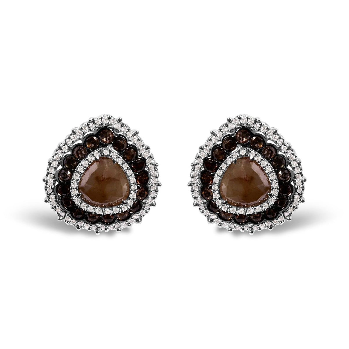 14K White Gold 3 3/4 Cttw Fancy Color Rose Cut Trillion Shaped Triple Halo Stud Earring (Fancy Color, I2-I3 Clarity) - LinkagejewelrydesignLinkagejewelrydesign