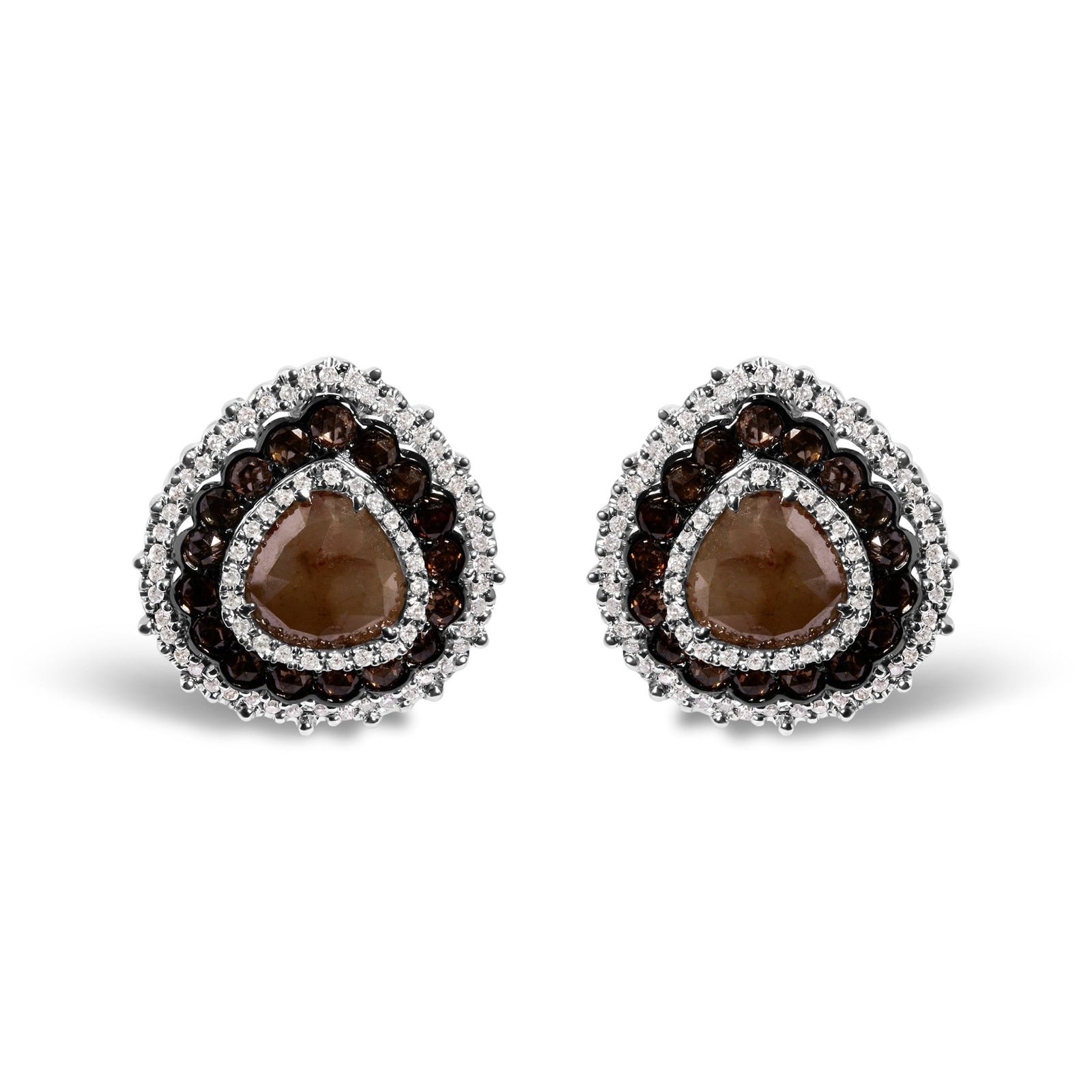 14K White Gold 3 3/4 Cttw Fancy Color Rose Cut Trillion Shaped Triple Halo Stud Earring (Fancy Color, I2-I3 Clarity) - LinkagejewelrydesignLinkagejewelrydesign