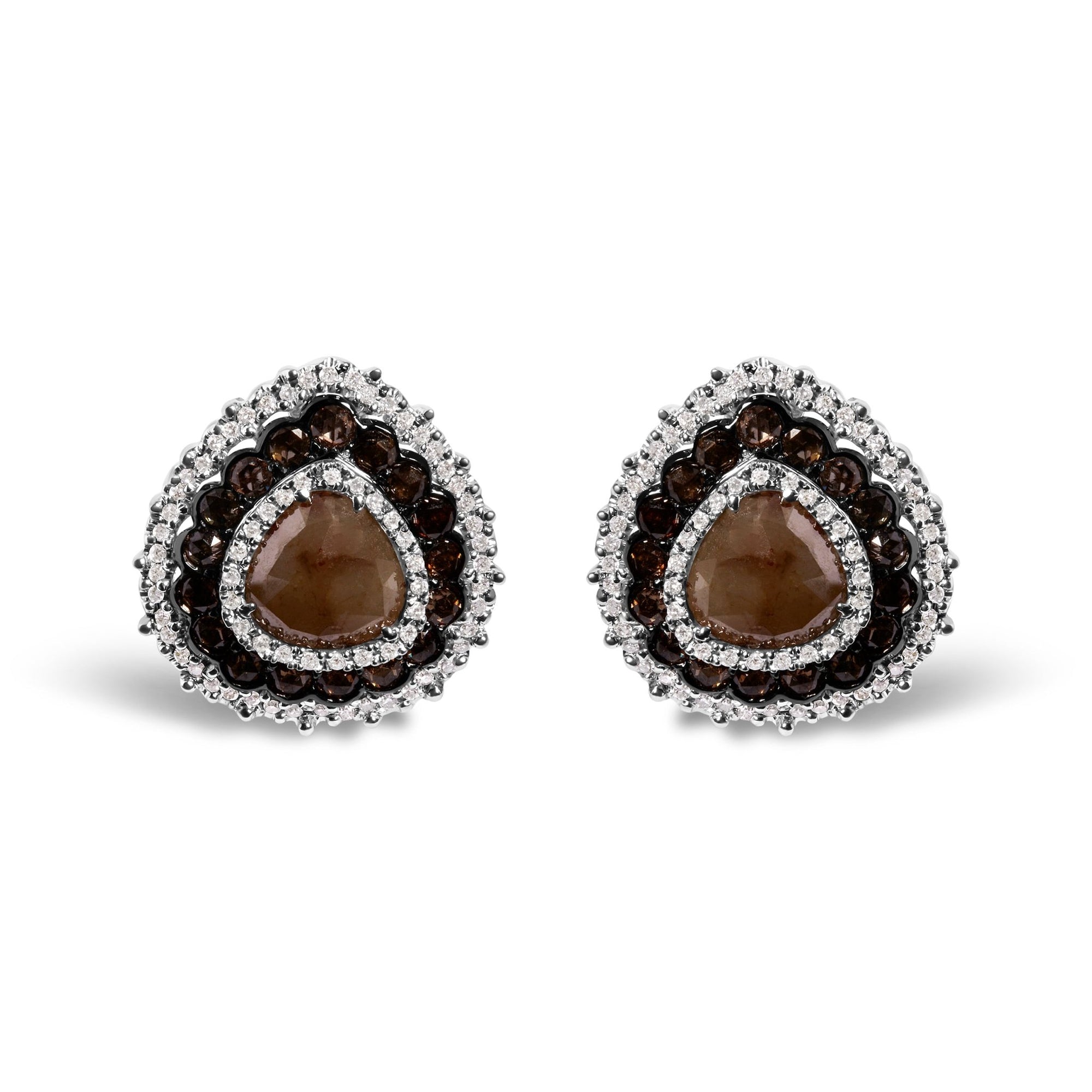 14K White Gold 3 3/4 Cttw Fancy Color Rose Cut Trillion Shaped Triple Halo Stud Earring (Fancy Color, I2-I3 Clarity) - LinkagejewelrydesignLinkagejewelrydesign