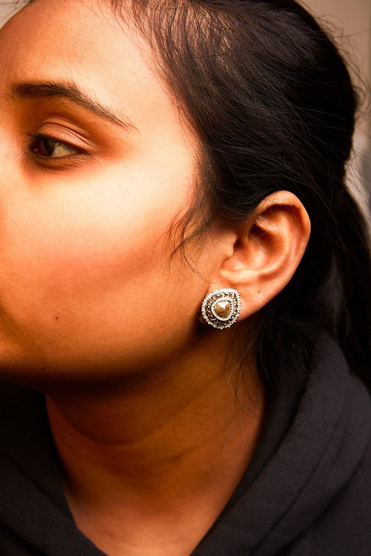 14K White Gold 3 3/4 Cttw Fancy Color Rose Cut Trillion Shaped Triple Halo Stud Earring (Fancy Color, I2-I3 Clarity) - LinkagejewelrydesignLinkagejewelrydesign