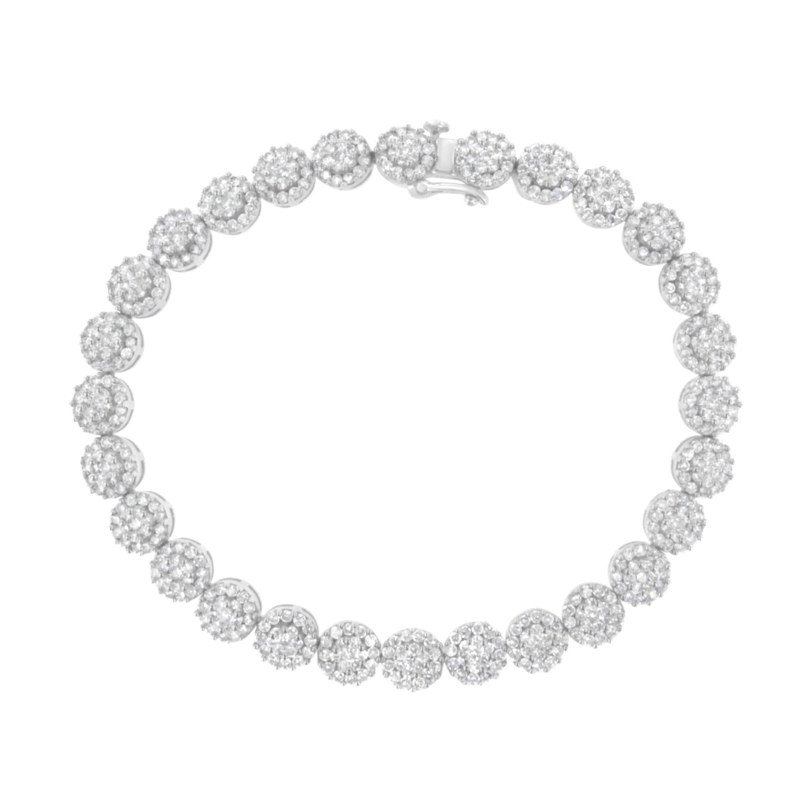 14K White Gold 3-3/4 Cttw Round-Brilliant Cut Diamond 7-1/4" Round Cluster Links Tennis Bracelet (I-J Color, SI2-I1 Clarity) - LinkagejewelrydesignLinkagejewelrydesign