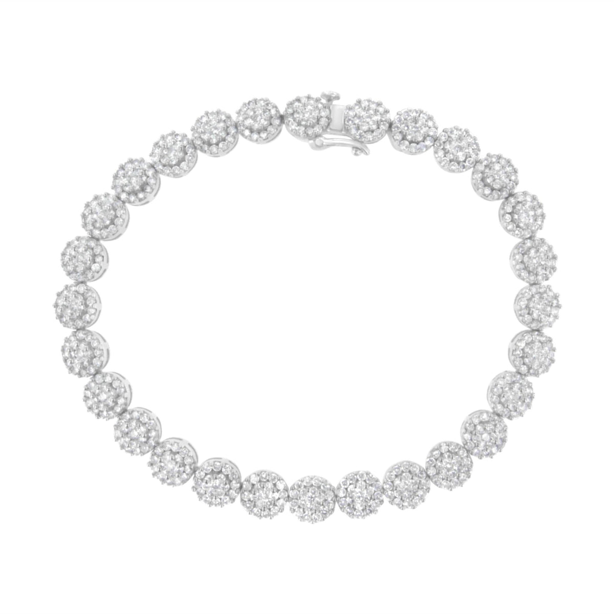 14K White Gold 3-3/4 Cttw Round-Brilliant Cut Diamond 7-1/4&quot; Round Cluster Links Tennis Bracelet (I-J Color, SI2-I1 Clarity) - LinkagejewelrydesignLinkagejewelrydesign