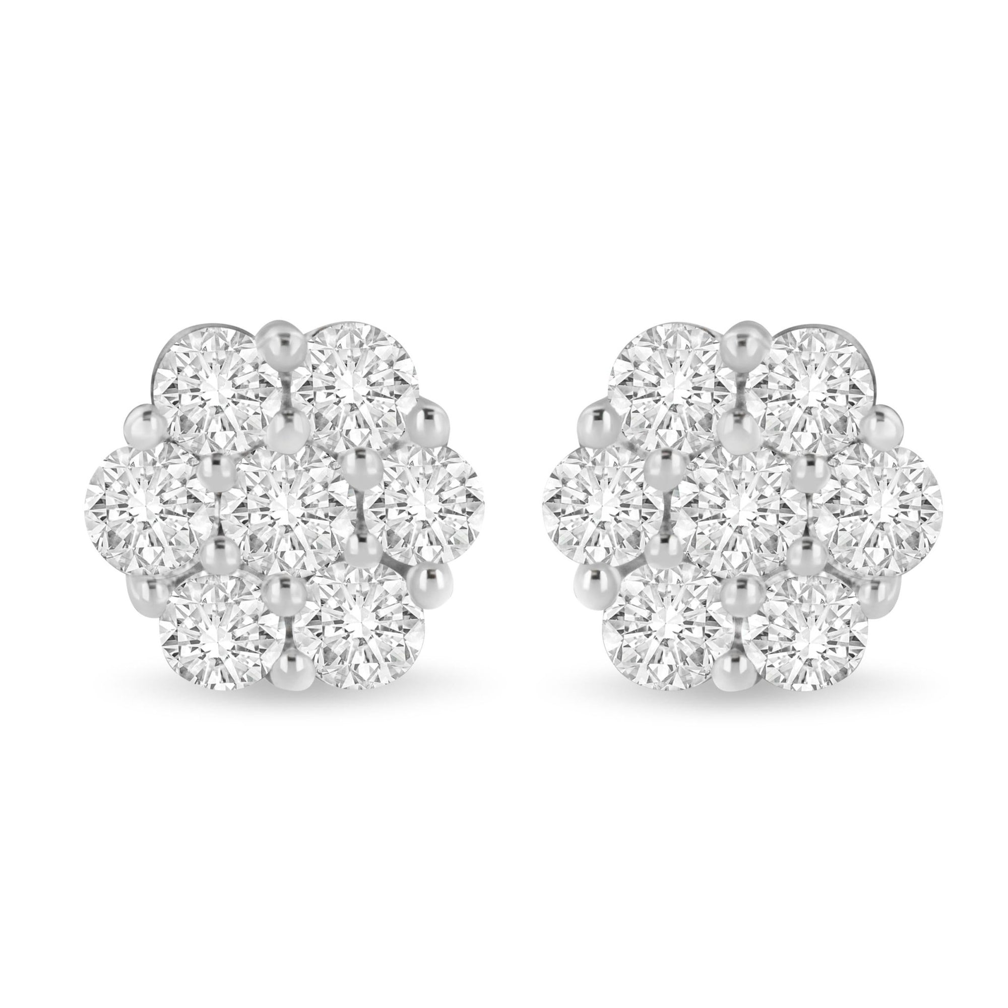 14K White Gold 3 cttw Prong Set Round-Cut Diamond Floral Cluster Stud Earring (I-J Color, SI1-SI2 Clarity) - LinkagejewelrydesignLinkagejewelrydesign