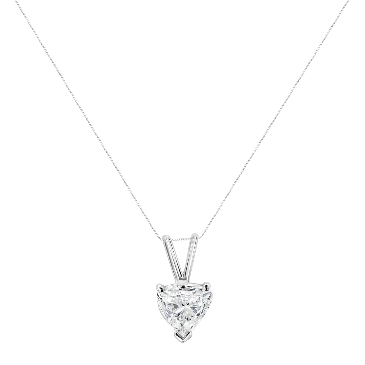 14K White Gold 3-Prong Set Heart Shaped Solitaire Diamond 18&quot; Pendant Necklace (H-I Color, VS2-SI1 Clarity) - Choice of Carat Weight (0.3300) - LinkagejewelrydesignLinkagejewelrydesign