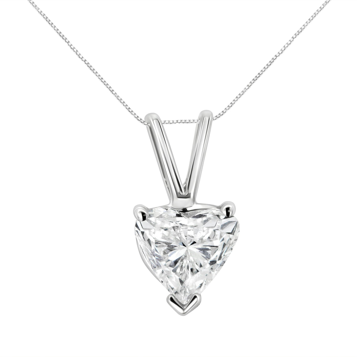 14K White Gold 3-Prong Set Heart Shaped Solitaire Diamond 18&quot; Pendant Necklace (H-I Color, VS2-SI1 Clarity) - Choice of Carat Weight (0.3300) - LinkagejewelrydesignLinkagejewelrydesign