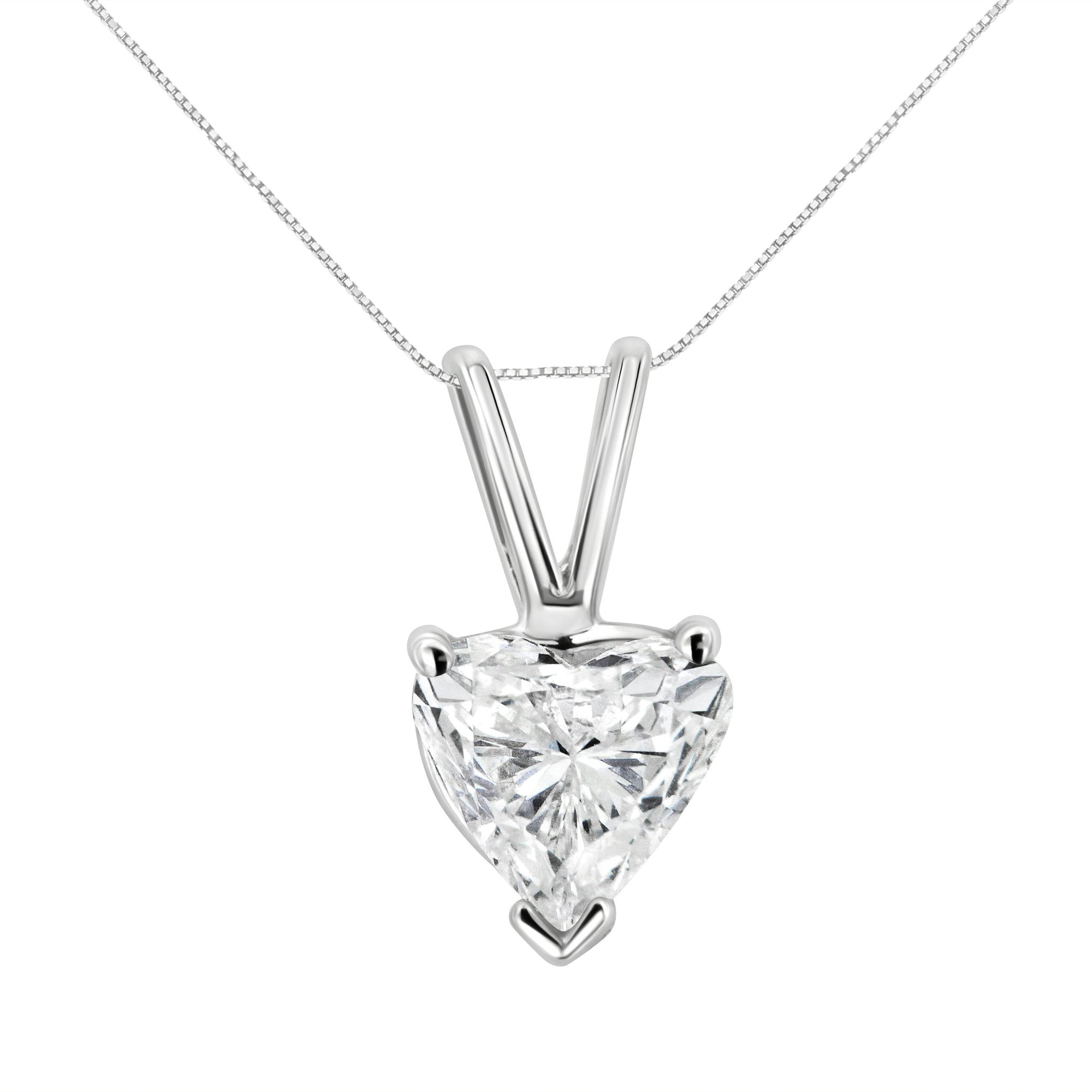 14K White Gold 3-Prong Set Heart Shaped Solitaire Diamond 18" Pendant Necklace (H-I Color, VS2-SI1 Clarity) - Choice of Carat Weight (0.3300) - LinkagejewelrydesignLinkagejewelrydesign