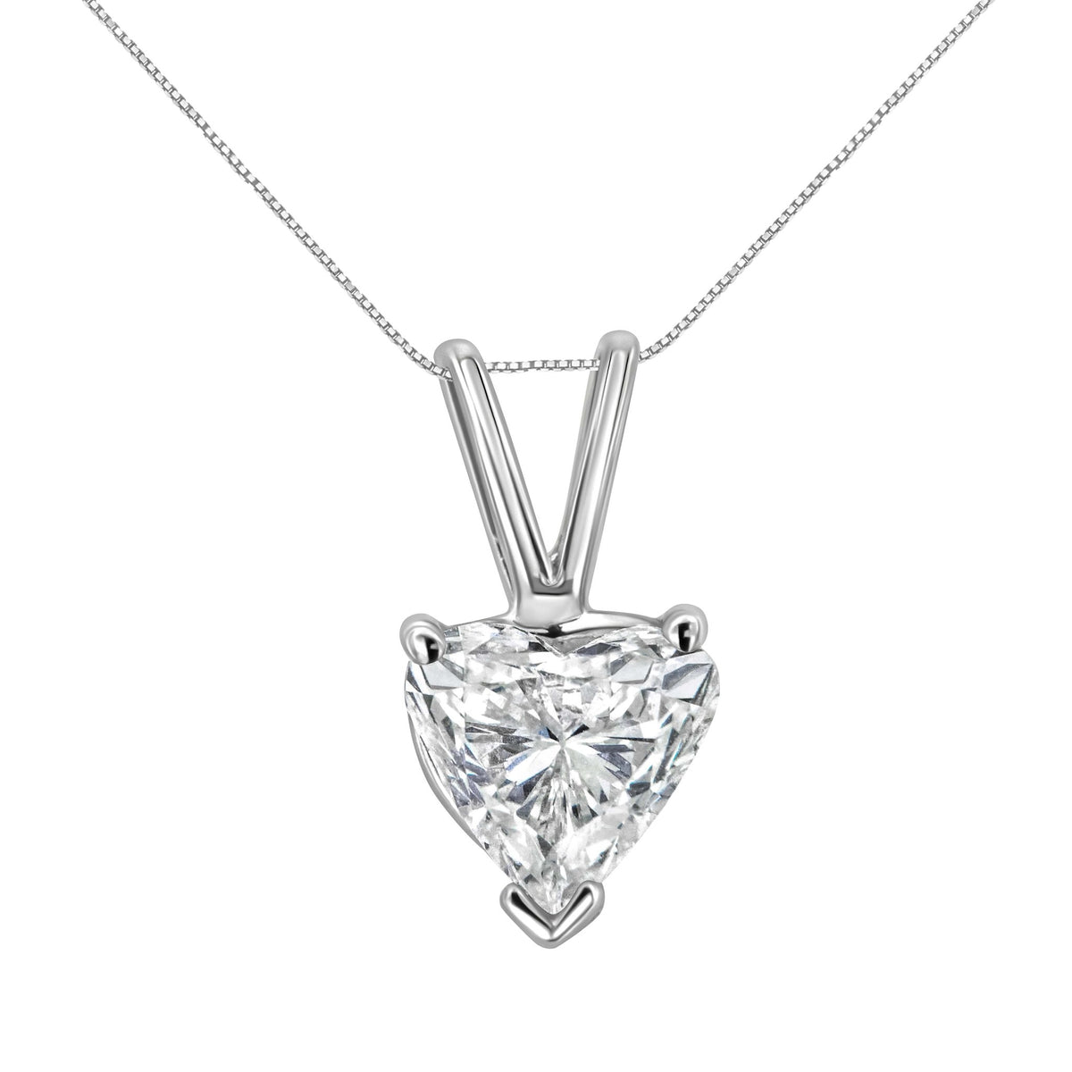 14K White Gold 3-Prong Set Heart Shaped Solitaire Diamond 18&quot; Pendant Necklace (H-I Color, VS2-SI1 Clarity) - Choice of Carat Weight (0.3300) - LinkagejewelrydesignLinkagejewelrydesign