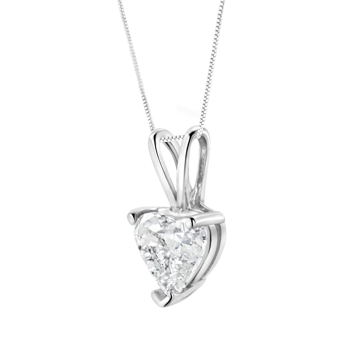 14K White Gold 3-Prong Set Heart Shaped Solitaire Diamond 18&quot; Pendant Necklace (H-I Color, VS2-SI1 Clarity) - Choice of Carat Weight (0.3300) - LinkagejewelrydesignLinkagejewelrydesign