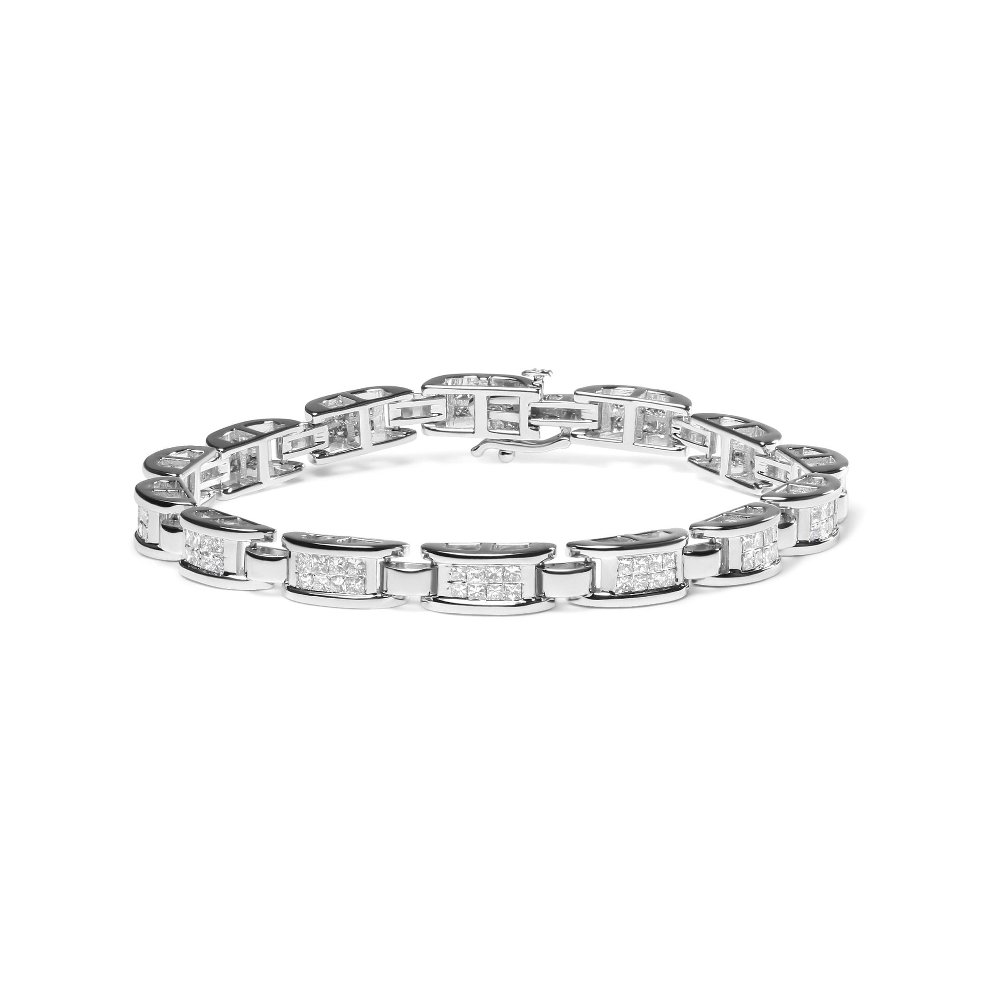 14K White Gold 3.0 Cttw Invisible Set Princess Cut Diamond Link and Buckle 7.25" Tennis Bracelet (I-J Color, I1-I2 Clarity) - LinkagejewelrydesignLinkagejewelrydesign