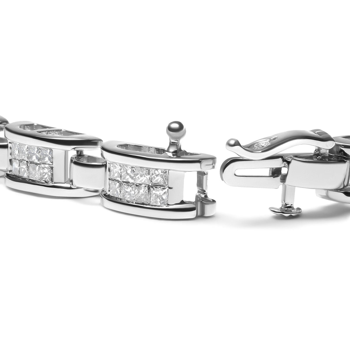 14K White Gold 3.0 Cttw Invisible Set Princess Cut Diamond Link and Buckle 7.25&quot; Tennis Bracelet (I-J Color, I1-I2 Clarity) - LinkagejewelrydesignLinkagejewelrydesign