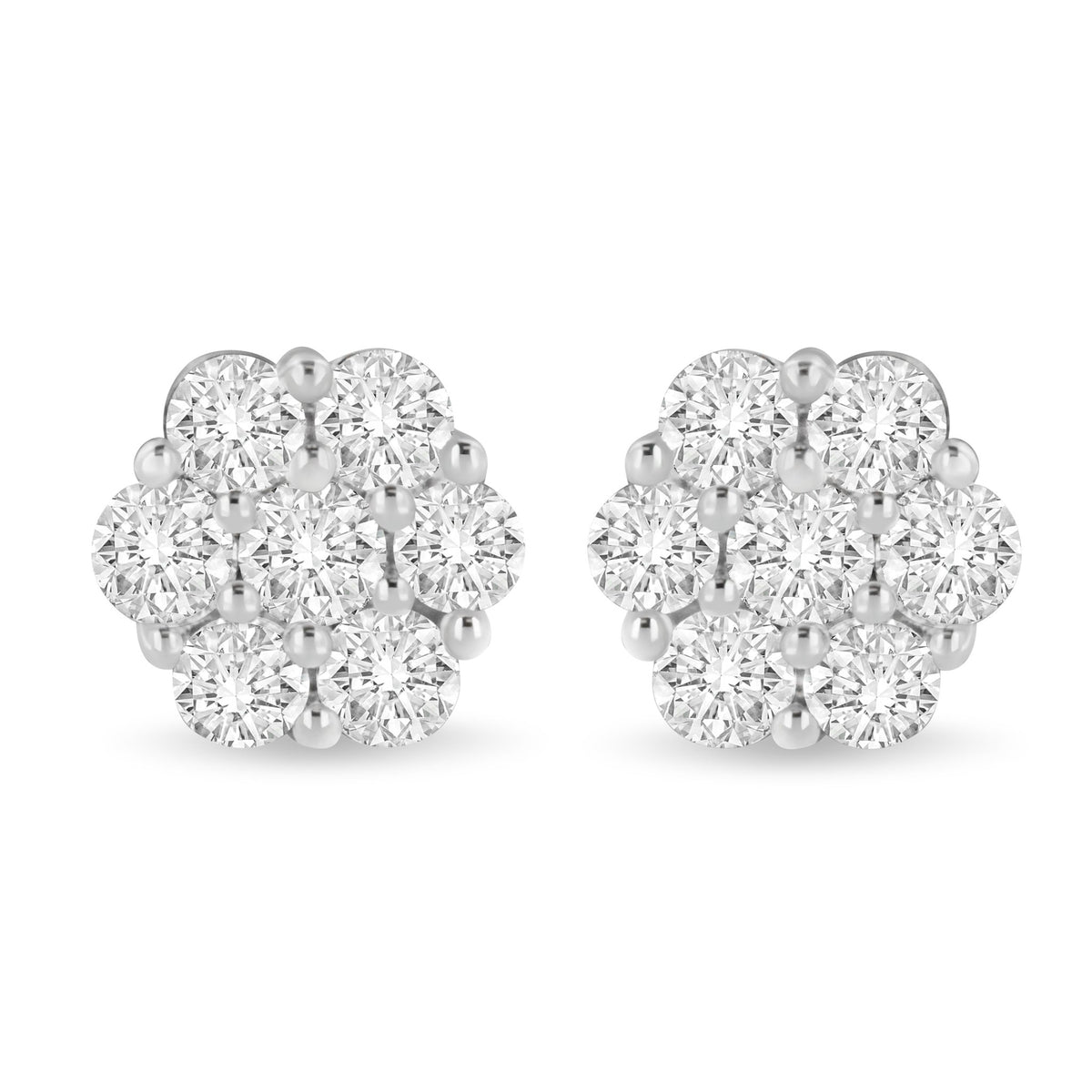 14K White Gold 3.0 Cttw Lab Grown Diamond Floral Cluster Stud Earring (F-G Color, VS2-SI1 Clarity) - LinkagejewelrydesignLinkagejewelrydesign