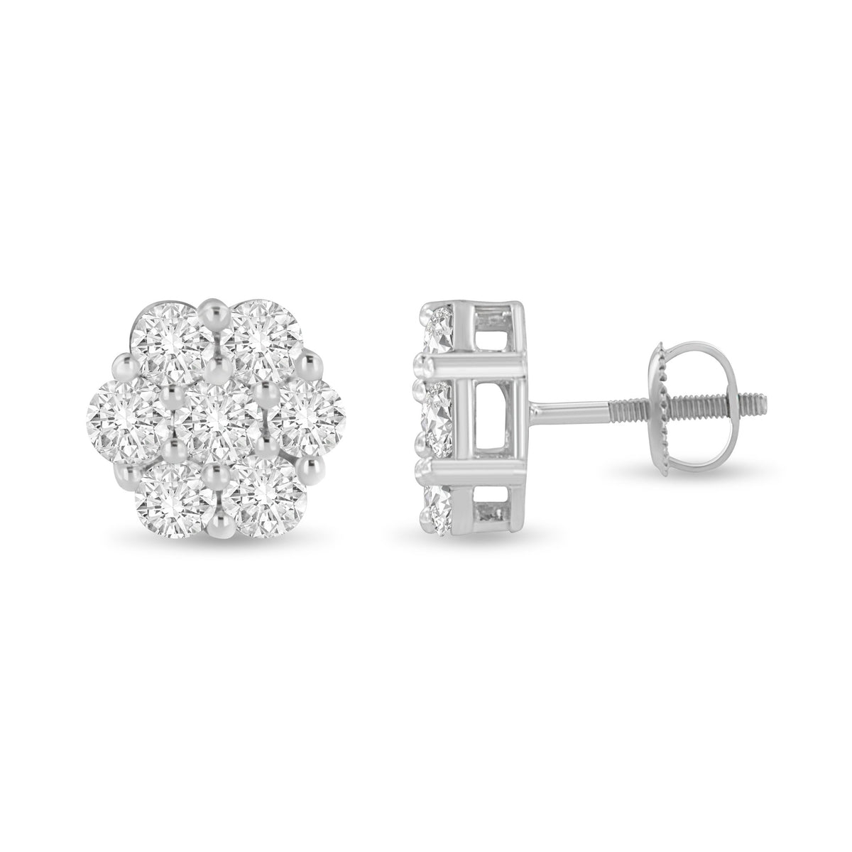 14K White Gold 3.0 Cttw Lab Grown Diamond Floral Cluster Stud Earring (F-G Color, VS2-SI1 Clarity) - LinkagejewelrydesignLinkagejewelrydesign