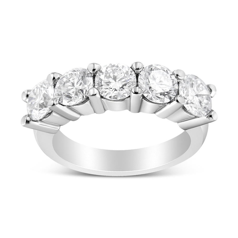 14K White Gold 3.0 Cttw Lab Grown Diamond Shared Prong Set 5 Stone Anniversary Band Ring (F - G Color, VS2 - SI1 Clarity) - Ring Size 7 - LinkagejewelrydesignLinkagejewelrydesign