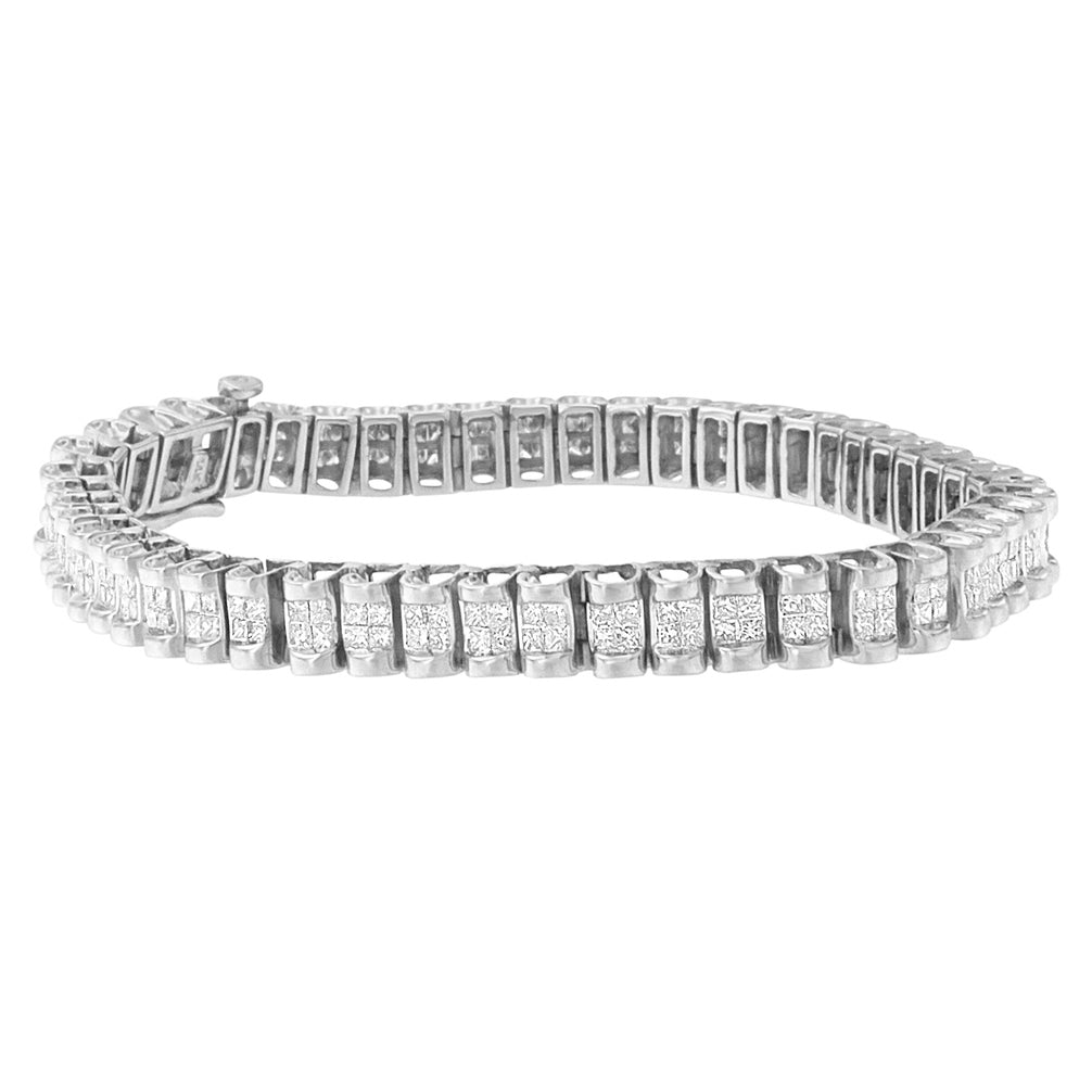 14K White Gold 3.0 Cttw Princess Cut Quad Invisible Set Tennis Bracelet (H-I Color, SI2-I1 Clarity) - 7” - LinkagejewelrydesignLinkagejewelrydesign