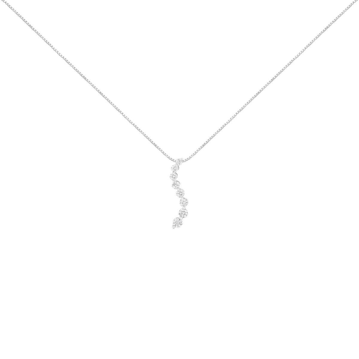 14K White Gold 3.0 Cttw Round-Brilliant &amp; Baguette Cut Diamond S Shaped Graduated 18&quot; Pendant Necklace (I-J Color, I2-I3 Clarity) - LinkagejewelrydesignLinkagejewelrydesign