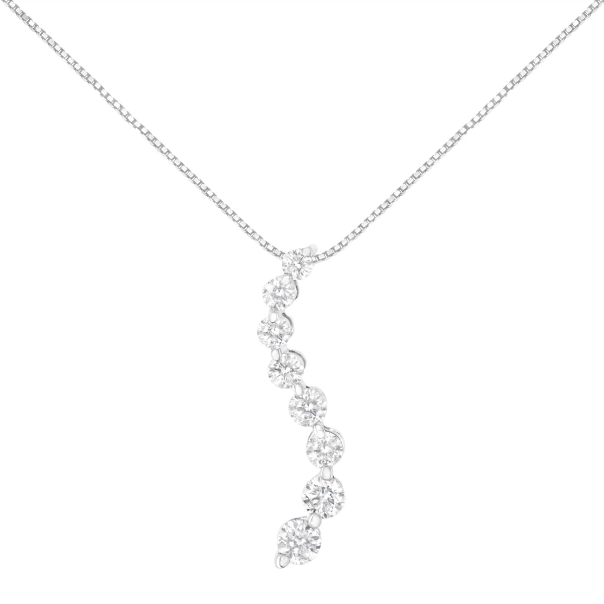 14K White Gold 3.0 Cttw Round-Brilliant &amp; Baguette Cut Diamond S Shaped Graduated 18&quot; Pendant Necklace (I-J Color, I2-I3 Clarity) - LinkagejewelrydesignLinkagejewelrydesign