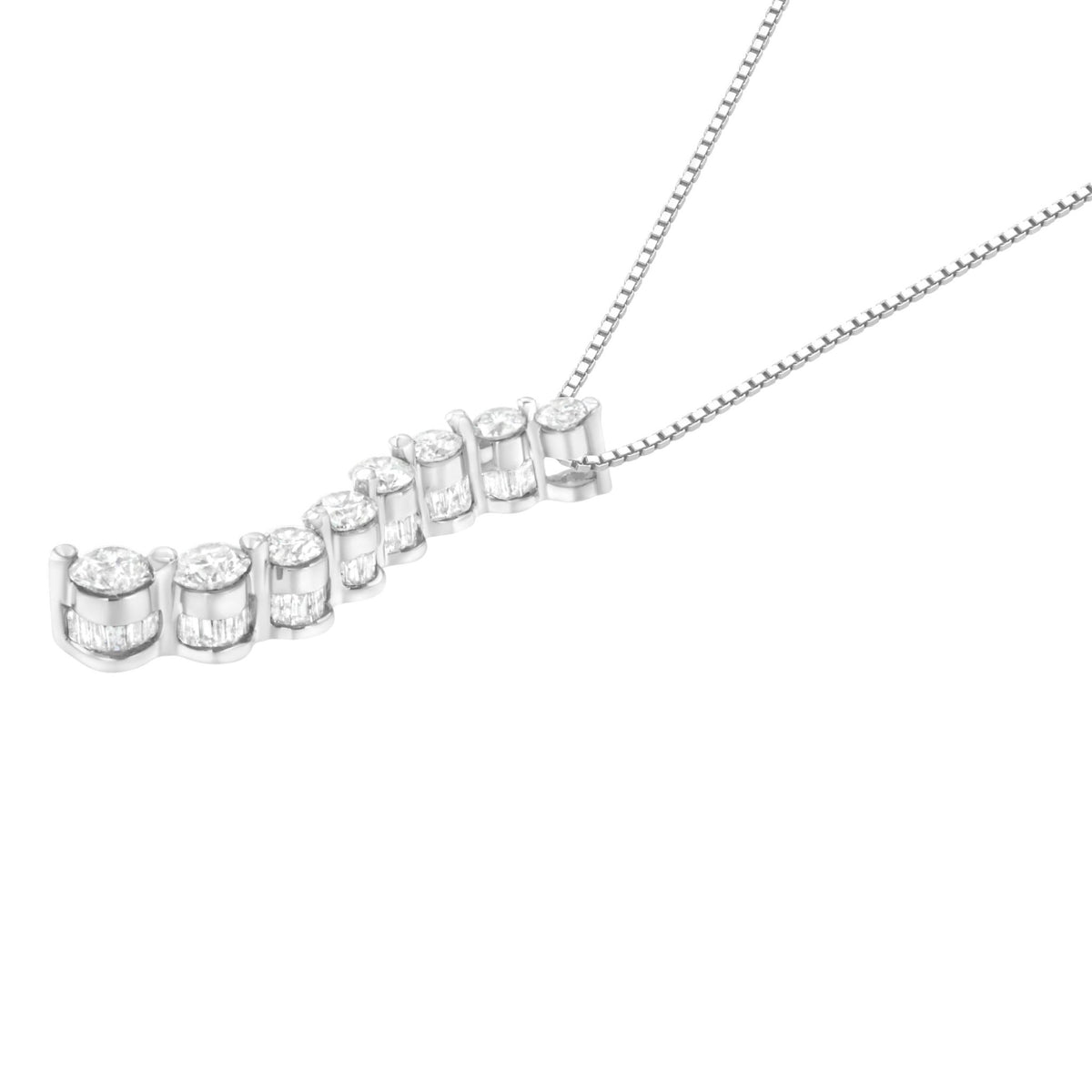 14K White Gold 3.0 Cttw Round-Brilliant &amp; Baguette Cut Diamond S Shaped Graduated 18&quot; Pendant Necklace (I-J Color, I2-I3 Clarity) - LinkagejewelrydesignLinkagejewelrydesign