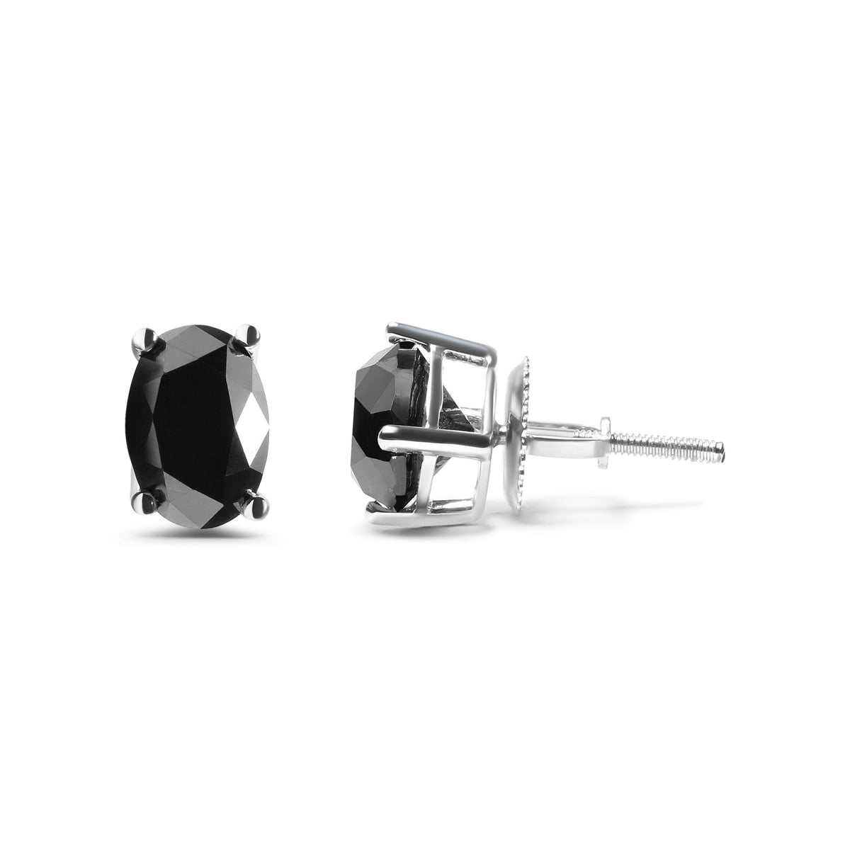 14K White Gold 3.00 Cttw Oval Cut Black Diamond Solitaire Stud Earrings (Black Color, I2-I3 Clarity) - LinkagejewelrydesignLinkagejewelrydesign