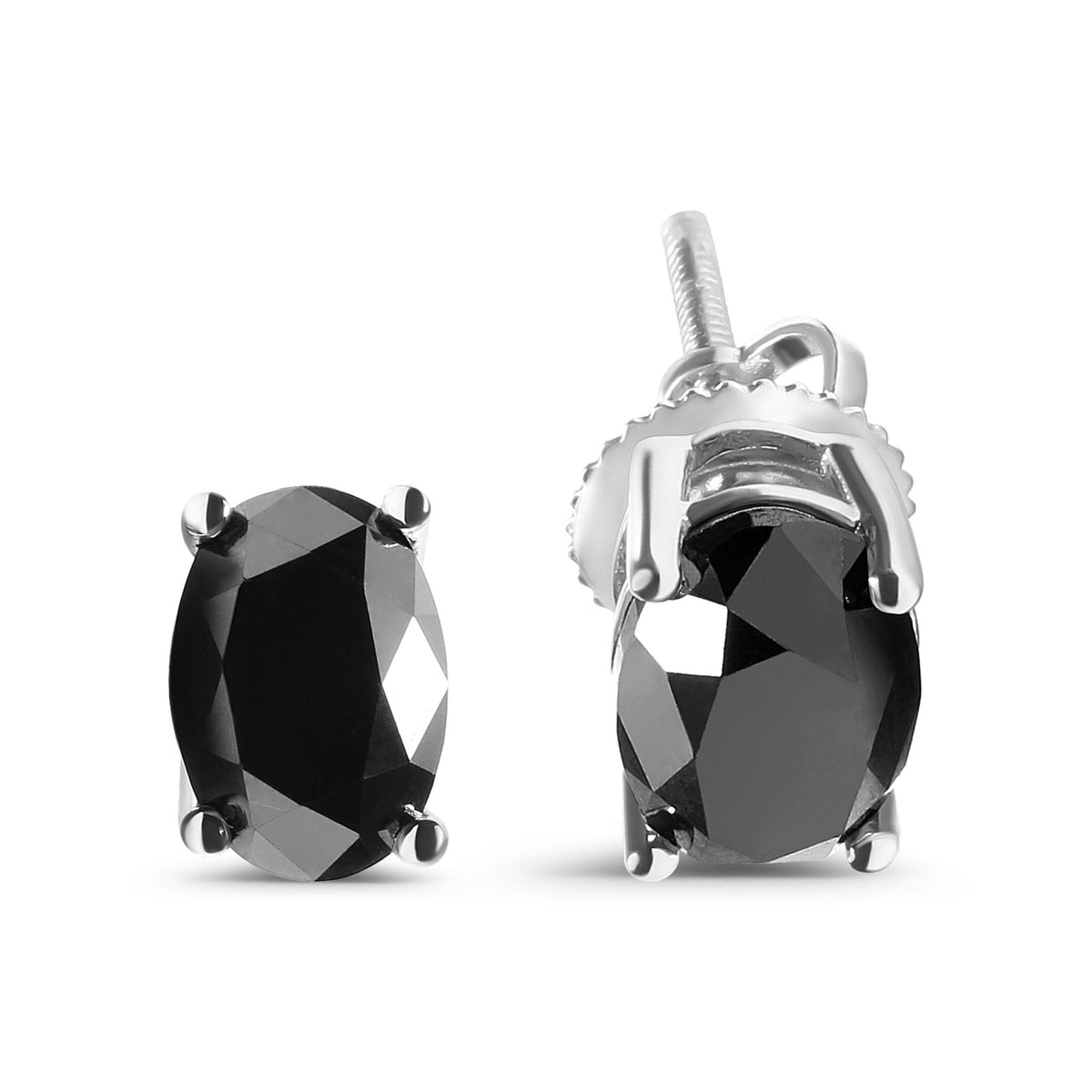 14K White Gold 3.00 Cttw Oval Cut Black Diamond Solitaire Stud Earrings (Black Color, I2-I3 Clarity) - LinkagejewelrydesignLinkagejewelrydesign