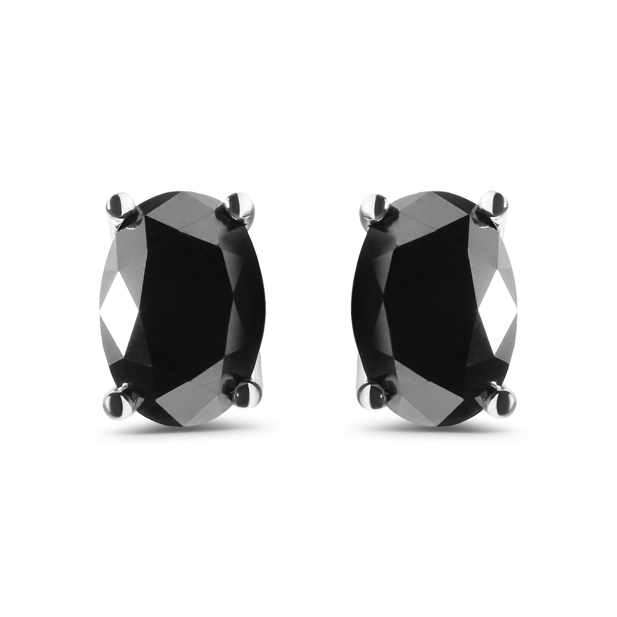 14K White Gold 3.00 Cttw Oval Cut Black Diamond Solitaire Stud Earrings (Black Color, I2-I3 Clarity) - LinkagejewelrydesignLinkagejewelrydesign