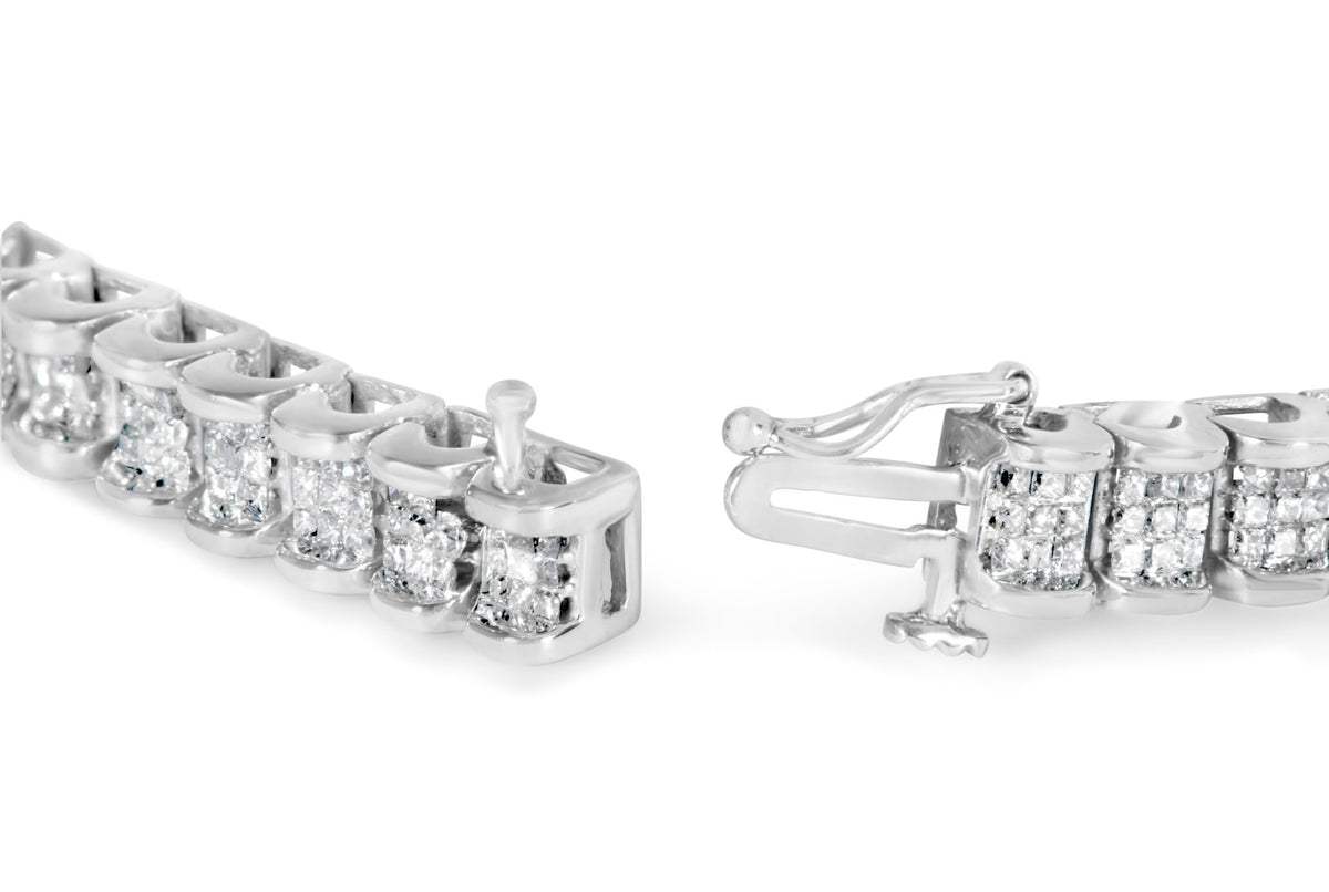14K White Gold 3.00 Cttw Princess-Cut Diamond Link 7.5&quot; Bracelet (H-I Color, SI1-SI2 Clarity) - LinkagejewelrydesignLinkagejewelrydesign