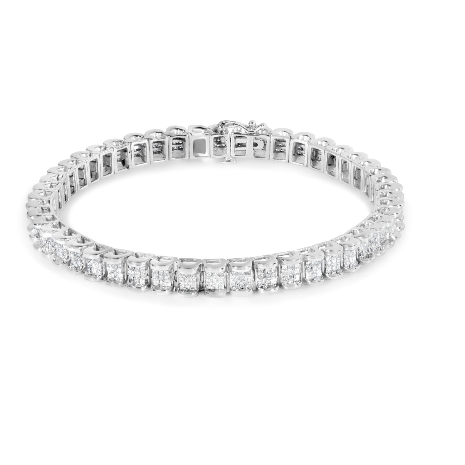 14K White Gold 3.00 Cttw Princess-Cut Diamond Link 7.5" Bracelet (H-I Color, SI1-SI2 Clarity) - LinkagejewelrydesignLinkagejewelrydesign