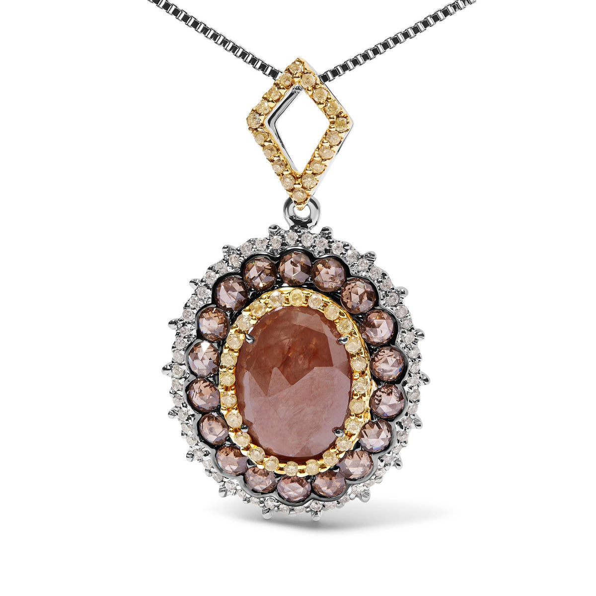 14K White Gold 3.00 Cttw Rose Cut Fancy Colored Diamond Triple Halo 18&quot; Inch Pendant Necklace (Fancy Color, I2-I3 Clarity) - LinkagejewelrydesignLinkagejewelrydesign